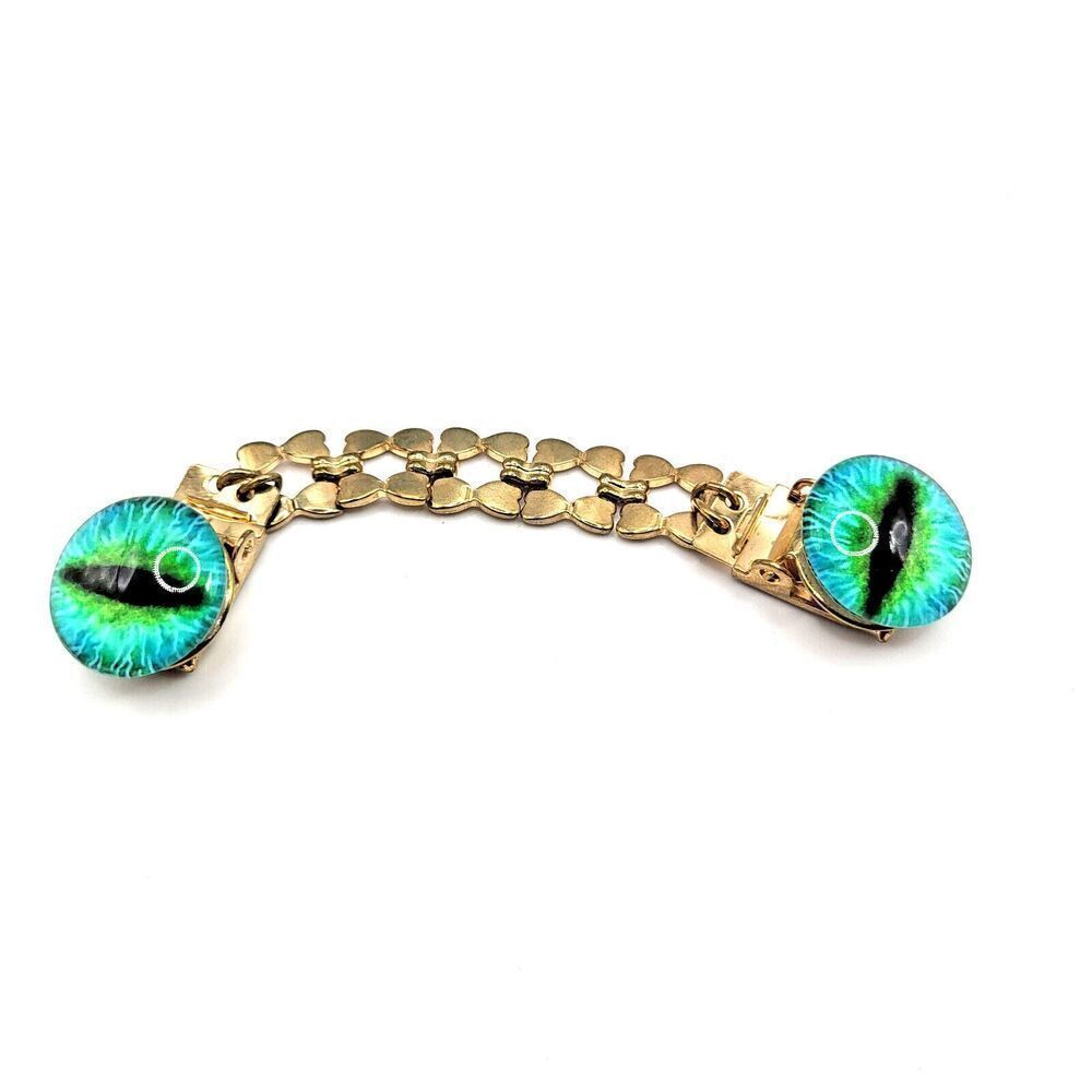 Brebitz Handmade Blue Dragon Eye Dress Clip Gold tone 4.5in Halloween